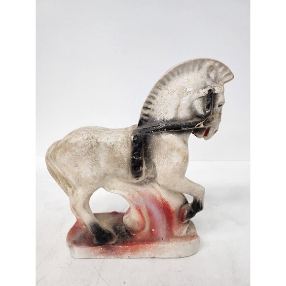 Vintage Large Carnival Trojan Horse Chalkware Statue Figurine Mid Century Modern - Picture 5 of 10